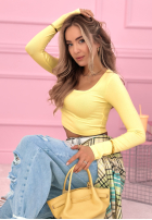 Krátká prążkowana Halenka z kwadratowym dekoltem Wasn’t Ready žlutá