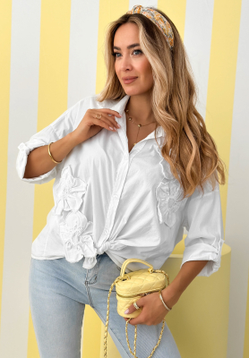 Bavlněná košile s našitými květy April Flowers ecru