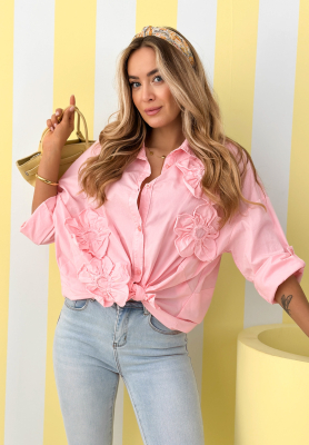 Bavlněná košile s našitými květy April Flowers pudrová růžová