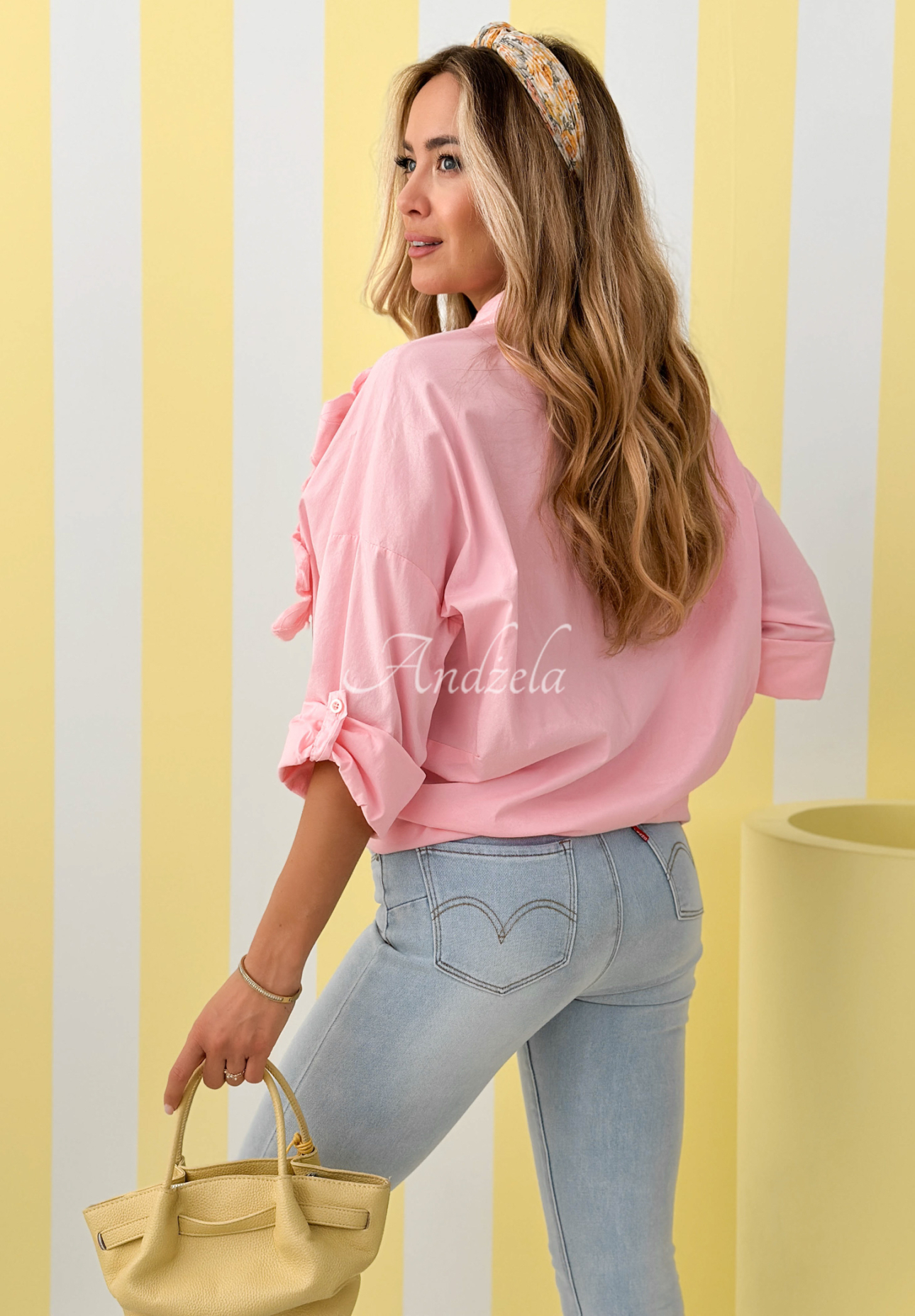 Bavlněná košile s našitými květy April Flowers pudrová růžová