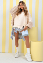 Mikina z dzianinowym kapturem i rękawami Think About It béžová