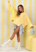 Mikina z dzianinowym kapturem i rękawami Think About It béžová