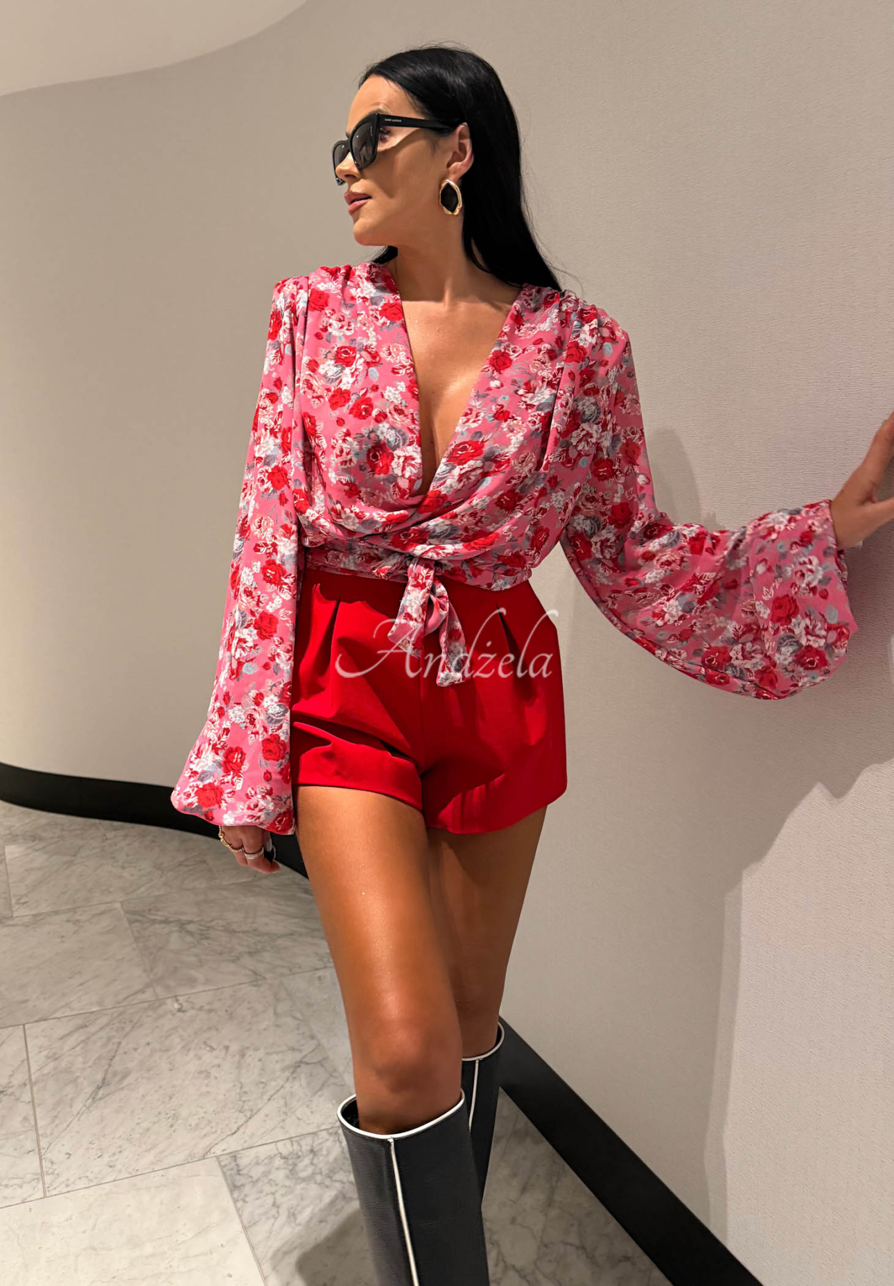 Viskózová květovaná halenka se zavazováním La Milla Khloe růžová