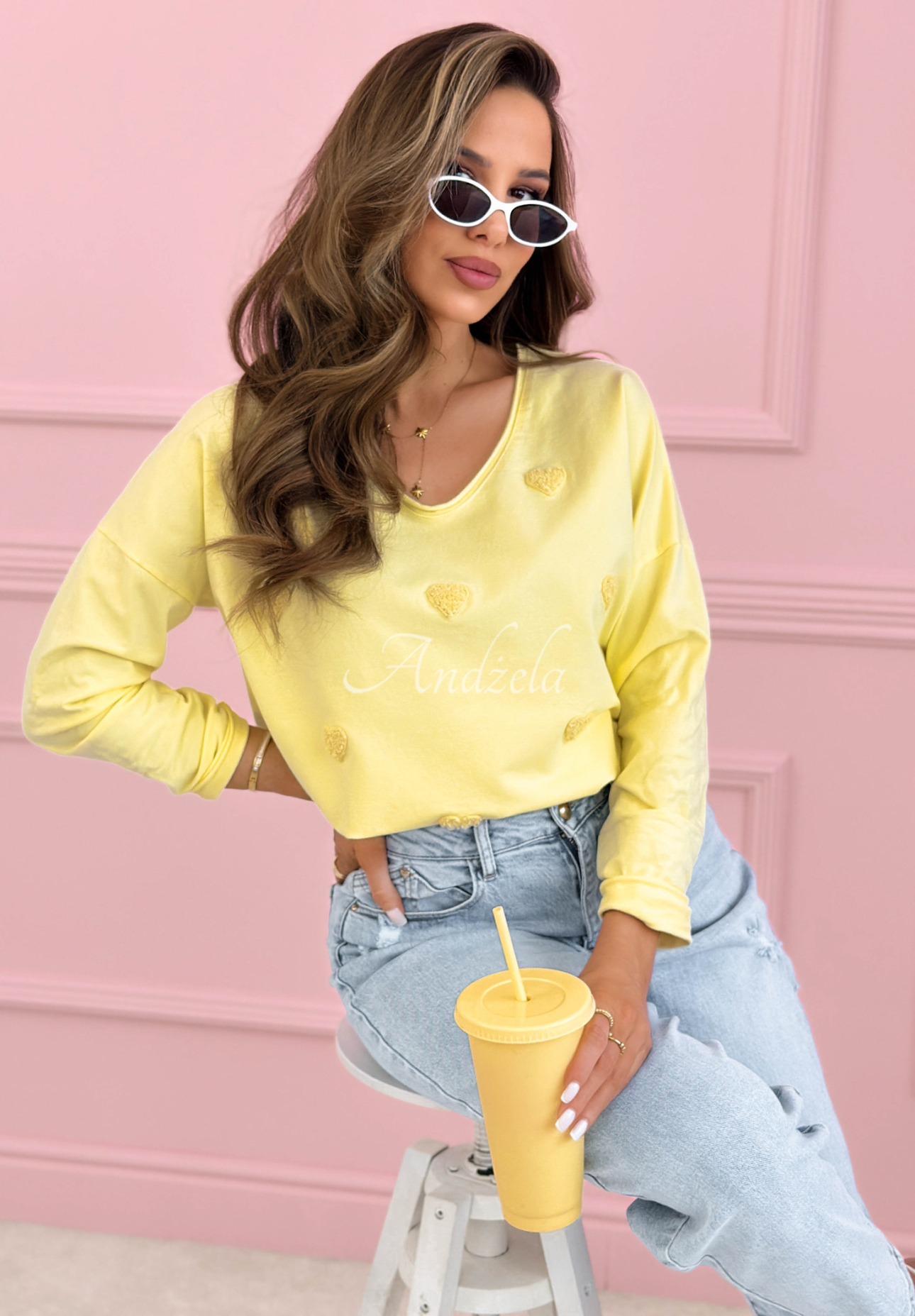 Bavlněné tričko s dlouhým rukávem se srdíčky Close To Heart žlutá