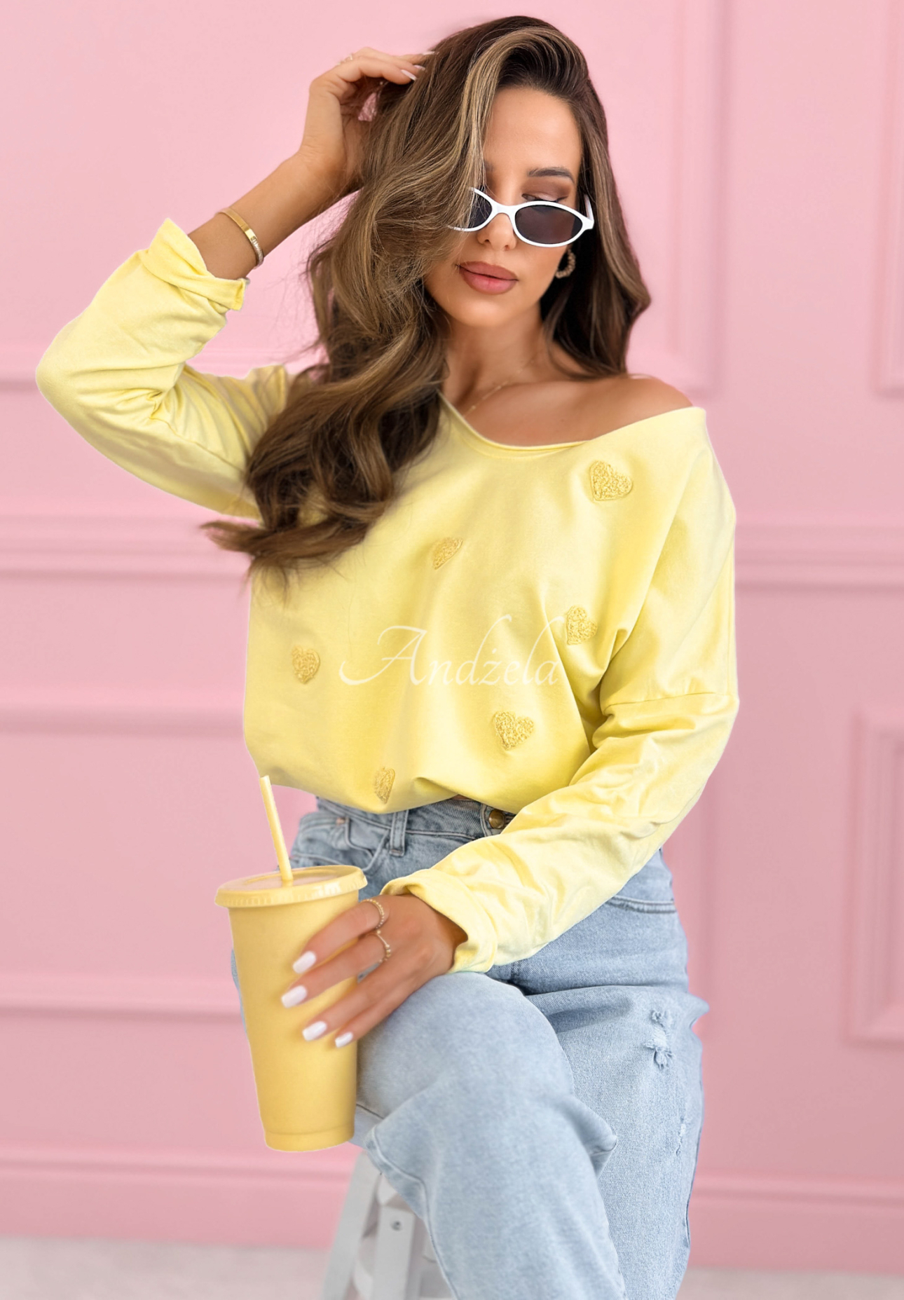 Bavlněné tričko s dlouhým rukávem se srdíčky Close To Heart žlutá