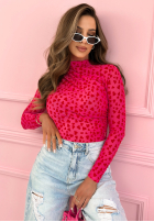 Body longsleeve z półgolfem w serduszka Broke My Heart růžové