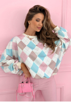 Miękki Svetr w romby Light Of Spring różowo-blankytný