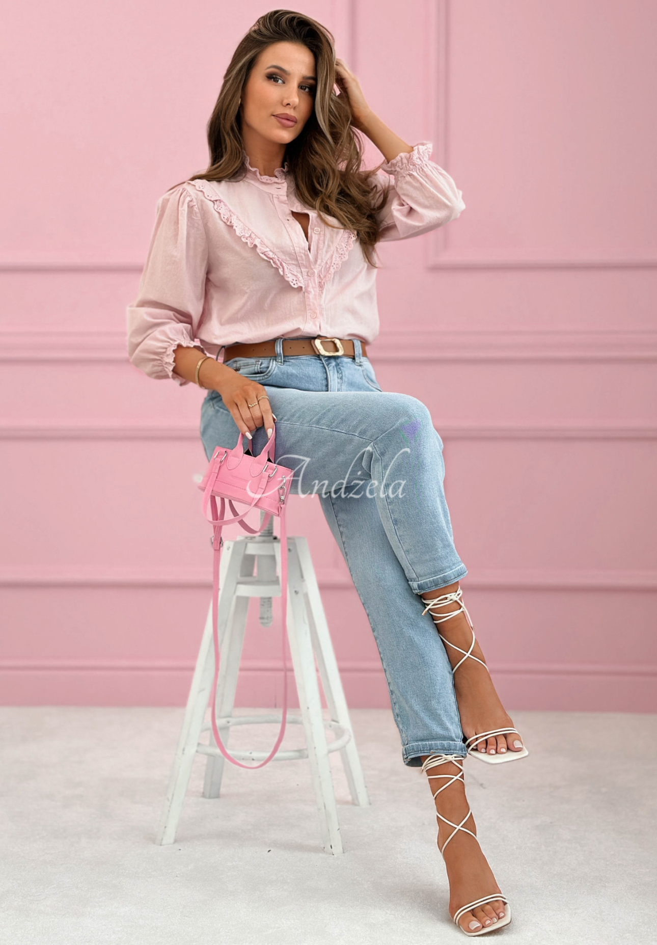 Bavlněná košile s krajkovými volánky Sweet Lace pudrová růžová