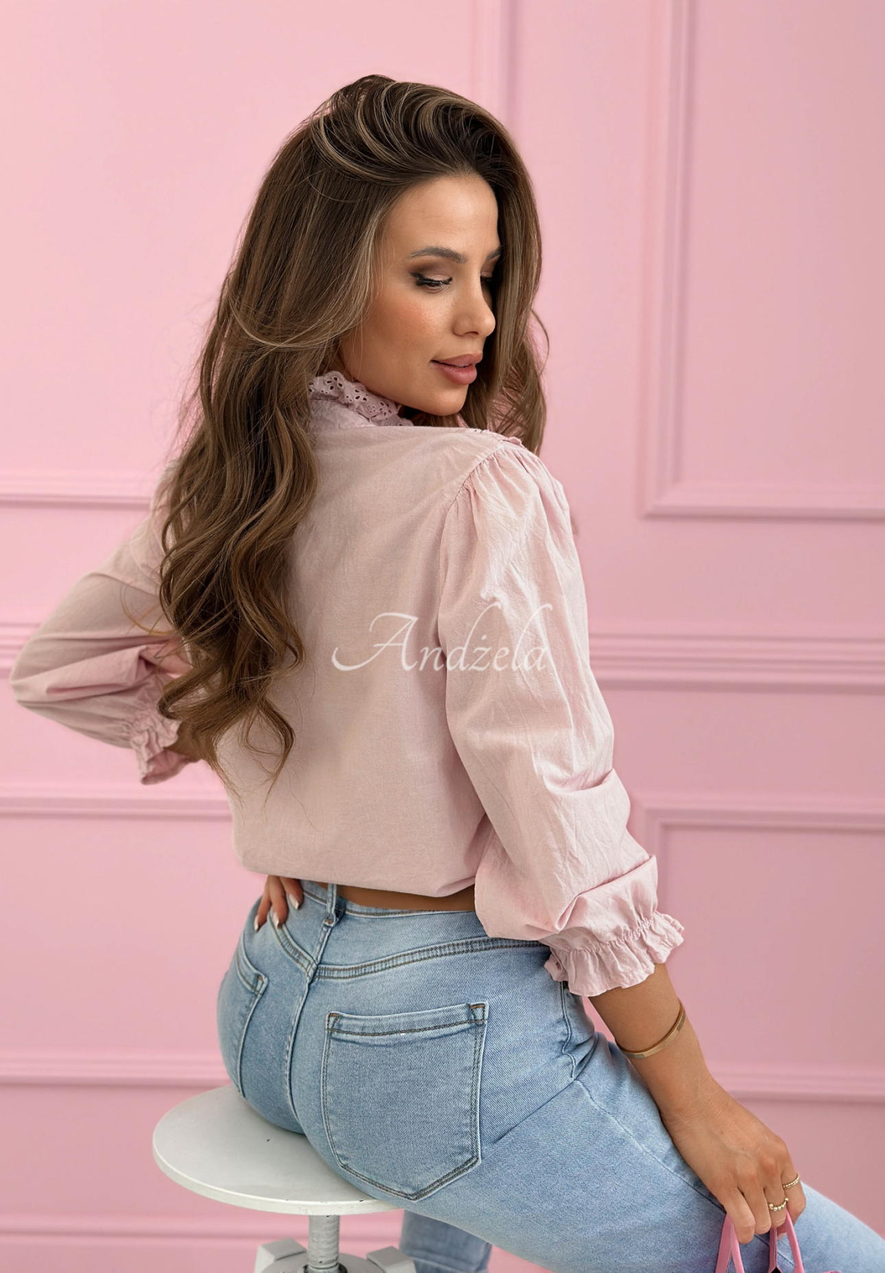 Bavlněná košile s krajkovými volánky Sweet Lace pudrová růžová