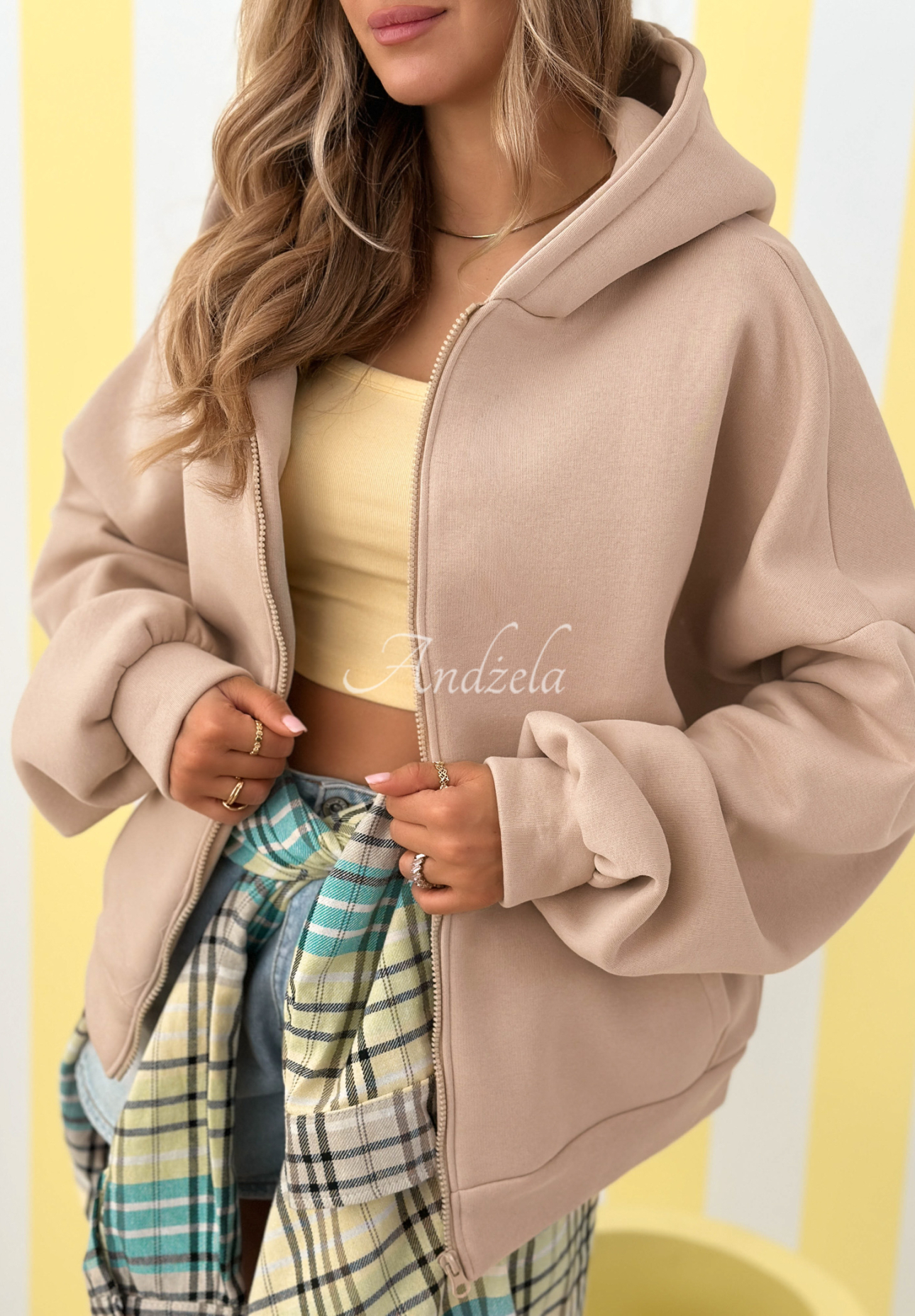 Oversize mikina s kapucí Don't Tell béžová