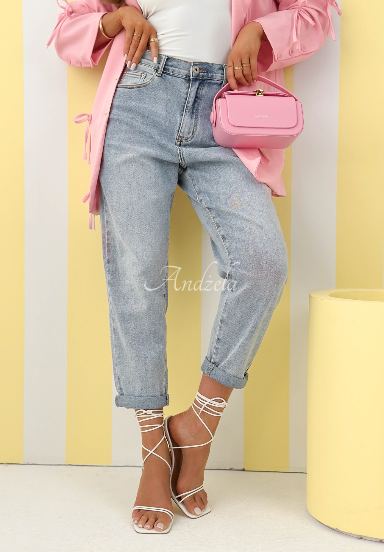 Džíny mom fit Why Wait modré