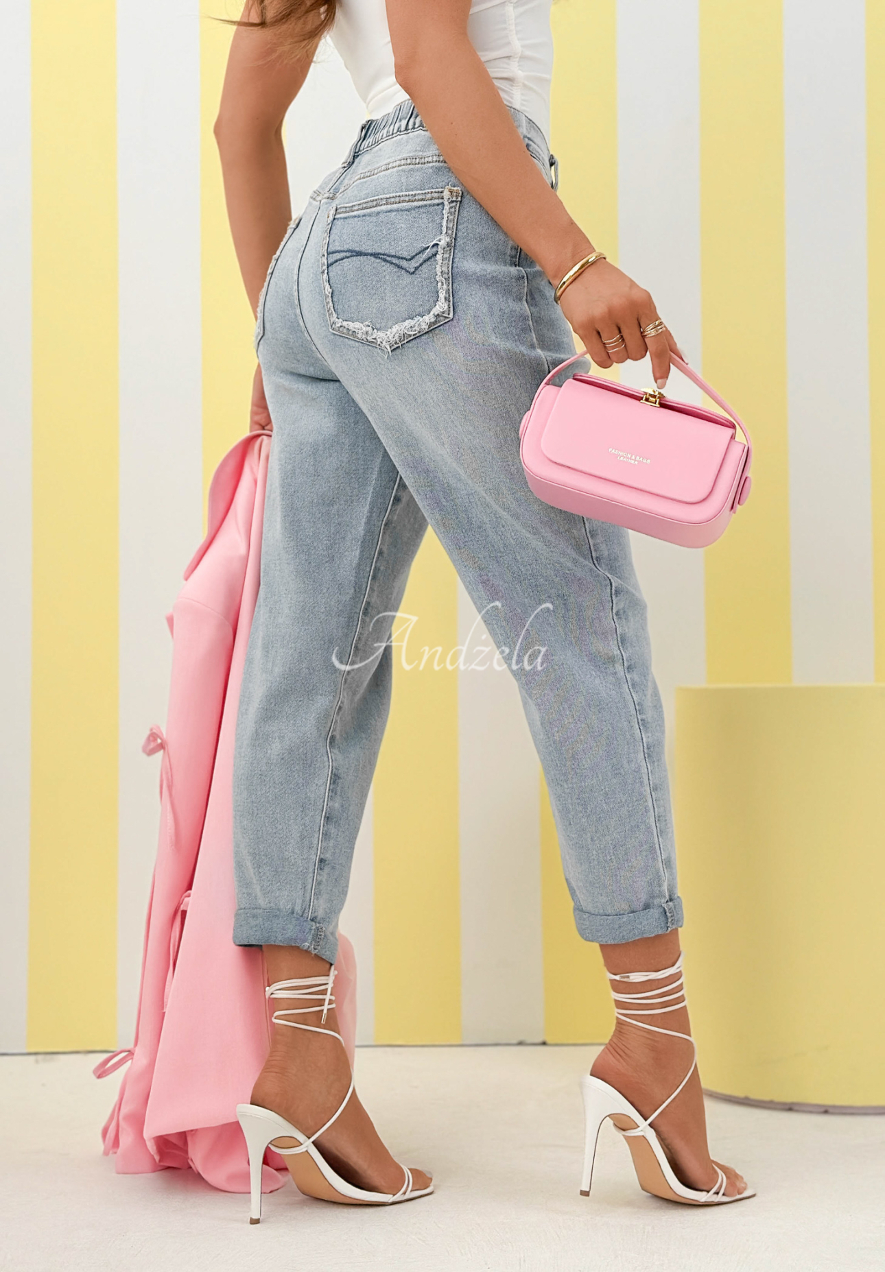 Džíny mom fit Why Wait modré