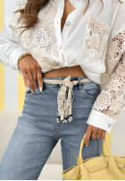 Kalhoty džínové  loose fit z paskiem No Time For This modré