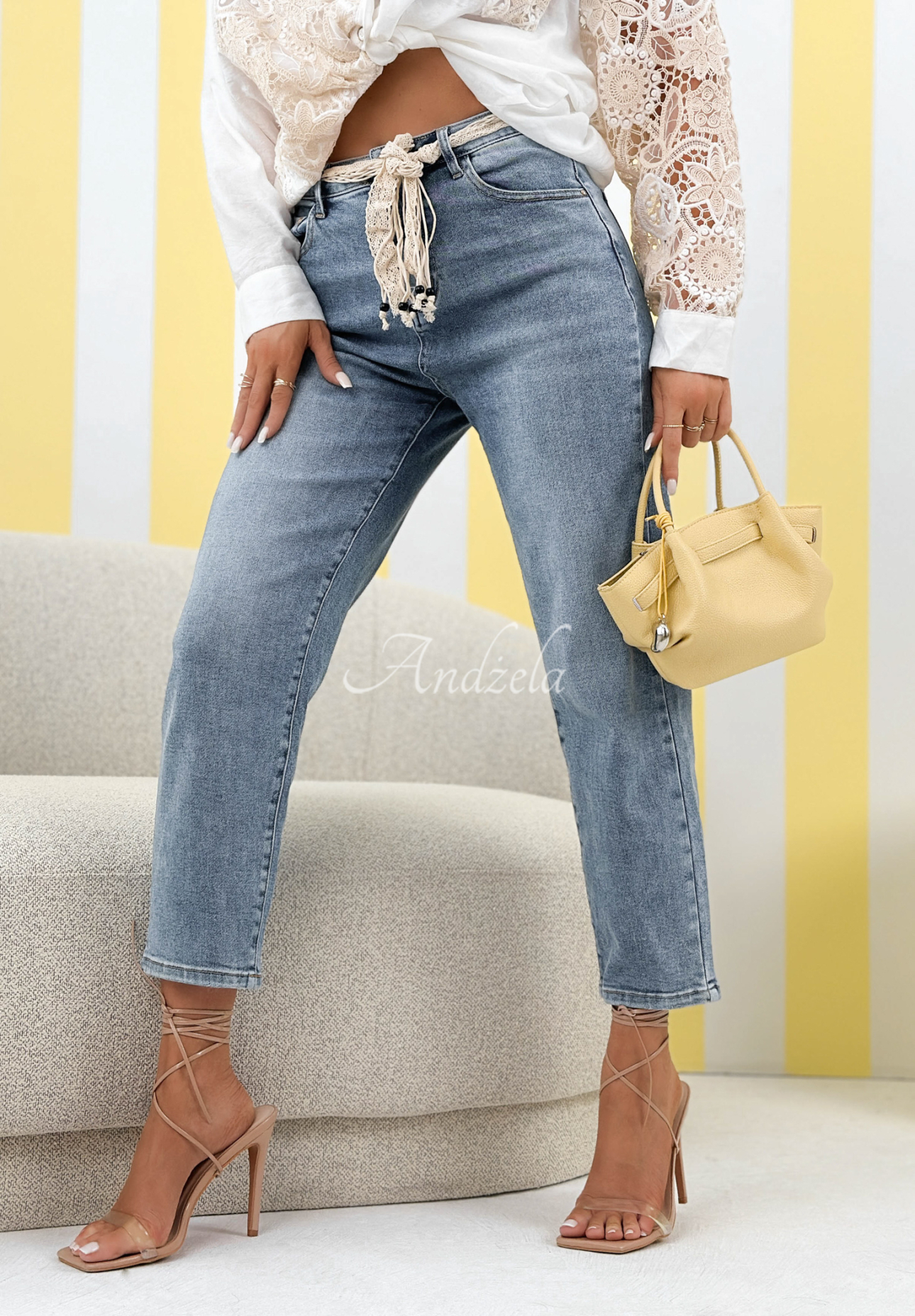 Loose fit džíny s páskem No Time For This modré