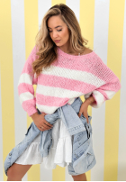 Svetr w paski Strawberry Lollipop biało-růžový