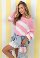 Svetr w paski Strawberry Lollipop biało-růžový