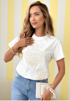 Bawełniany Tričko z nadrukiem i perełkami Ocean Feeling Bílá