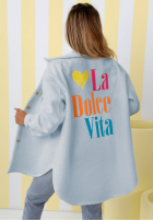 Bunda kożuszek z nadrukami Capri Dolce Vita ecru