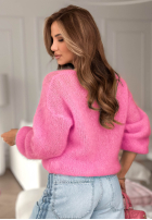 Miękki moherowy sweterek z dekoltem Sweet Cotton Candy růžový