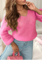 Miękki moherowy sweterek z dekoltem Sweet Cotton Candy růžový