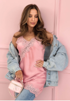 Satynowy top z koronką Seductive Lace pudrová růžová