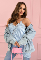 Satynowy top z koronką Seductive Lace blankytný