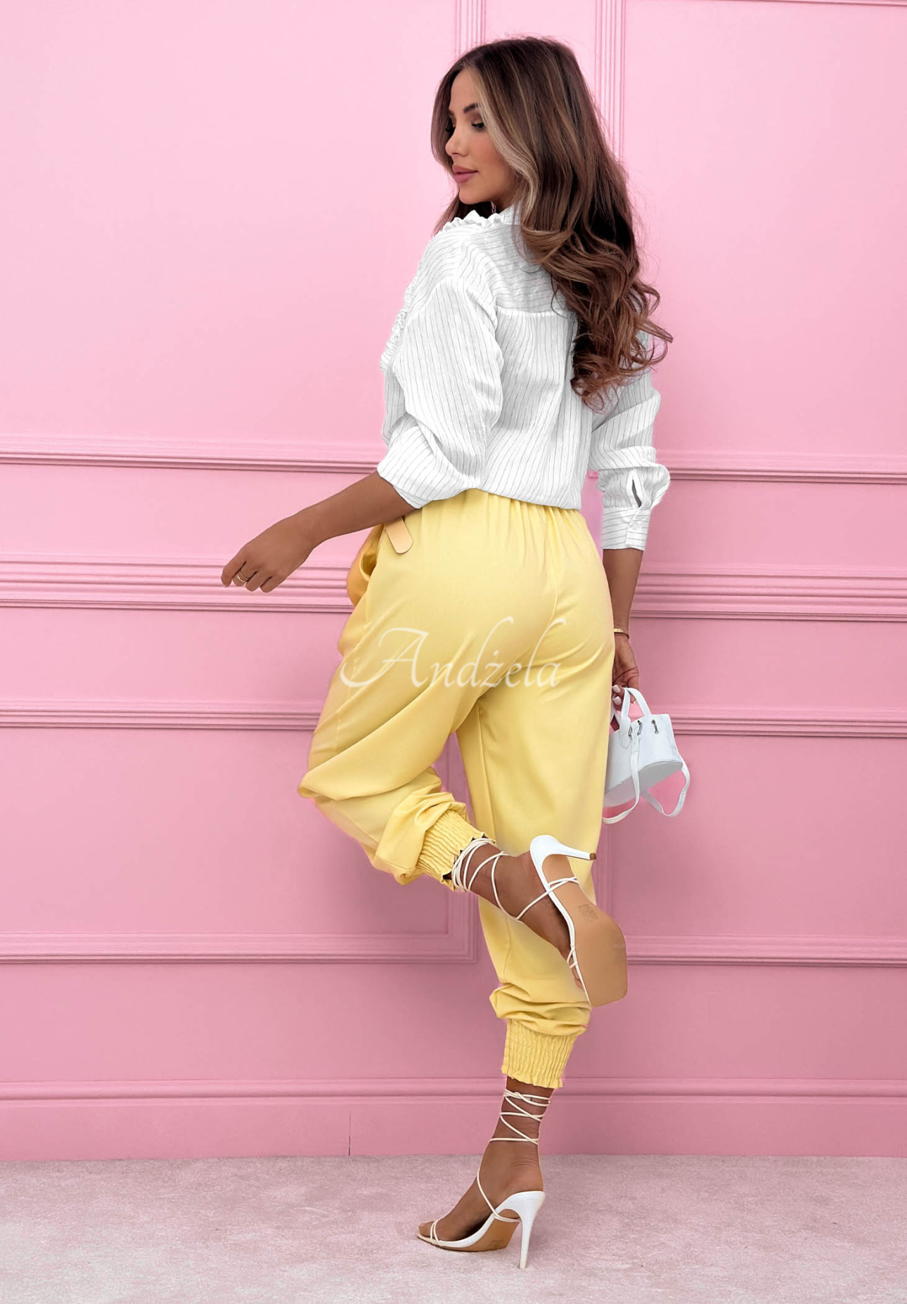 Pruhovaná košile z lyocellu s volánky Spring Garden Party ecru