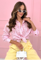 Pasiasta Košile z lyocellu z falbankami Spring Garden Party pudrová růžová