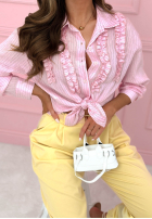 Pasiasta Košile z lyocellu z falbankami Spring Garden Party pudrová růžová