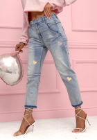 Kalhoty džínové  skinny z serduszkami Colorful Hearts světle modré