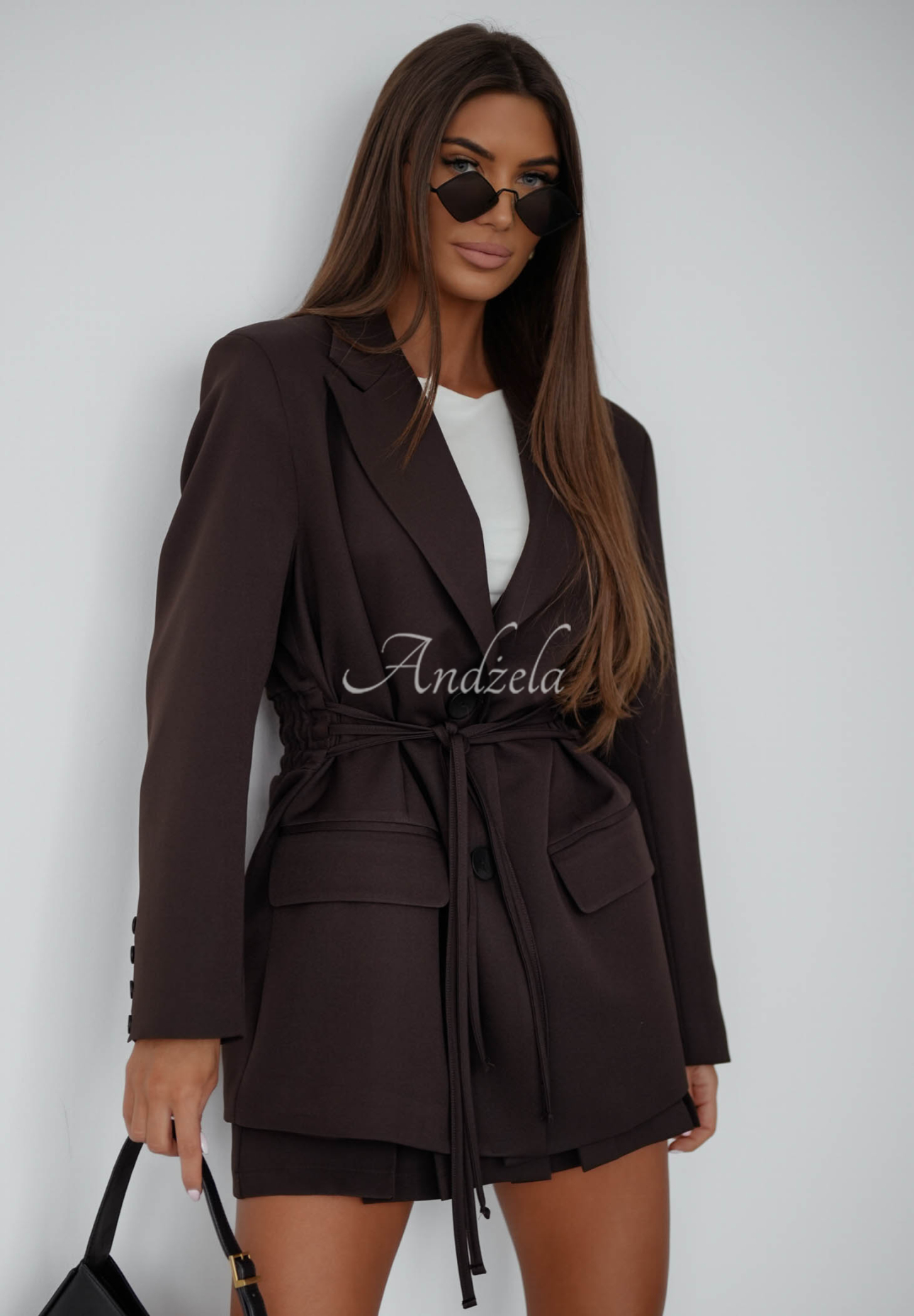 Sako s vázáním She Believed It čokoládová