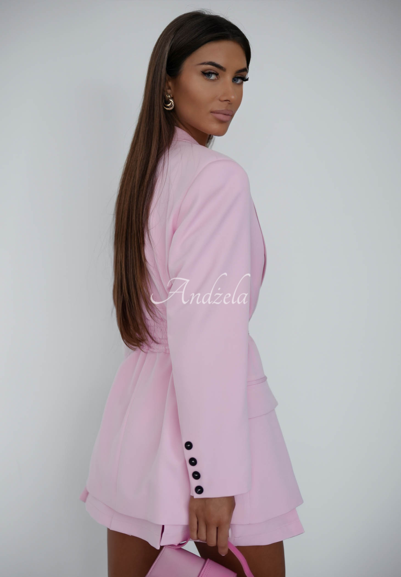 Sako s vázáním She Believed It pudrová růžová