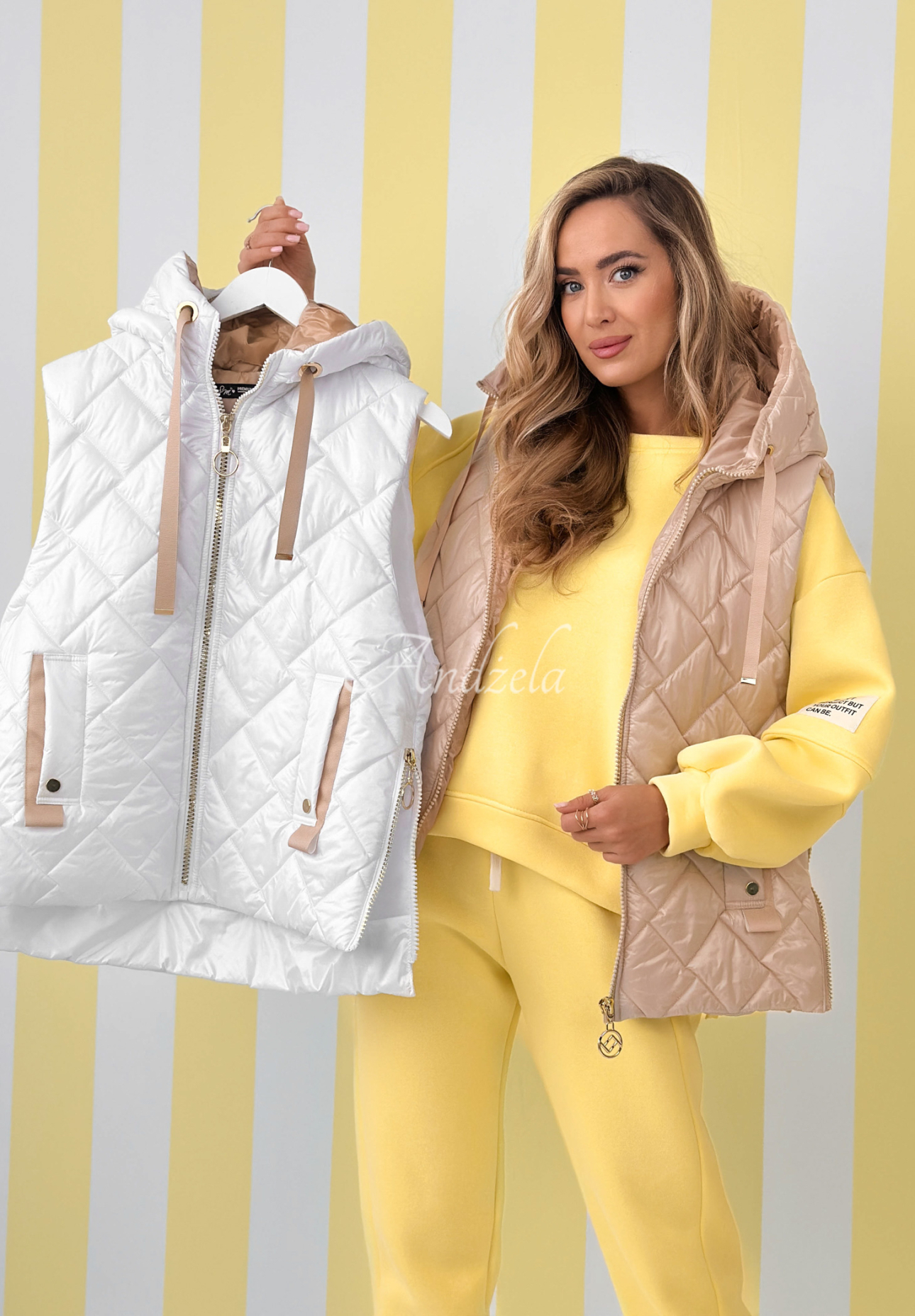 Prošívaná vesta s kapucí Spring Touch béžová