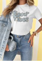 Bawełniany Tričko z nadrukiem Only Good Vibes Bílá