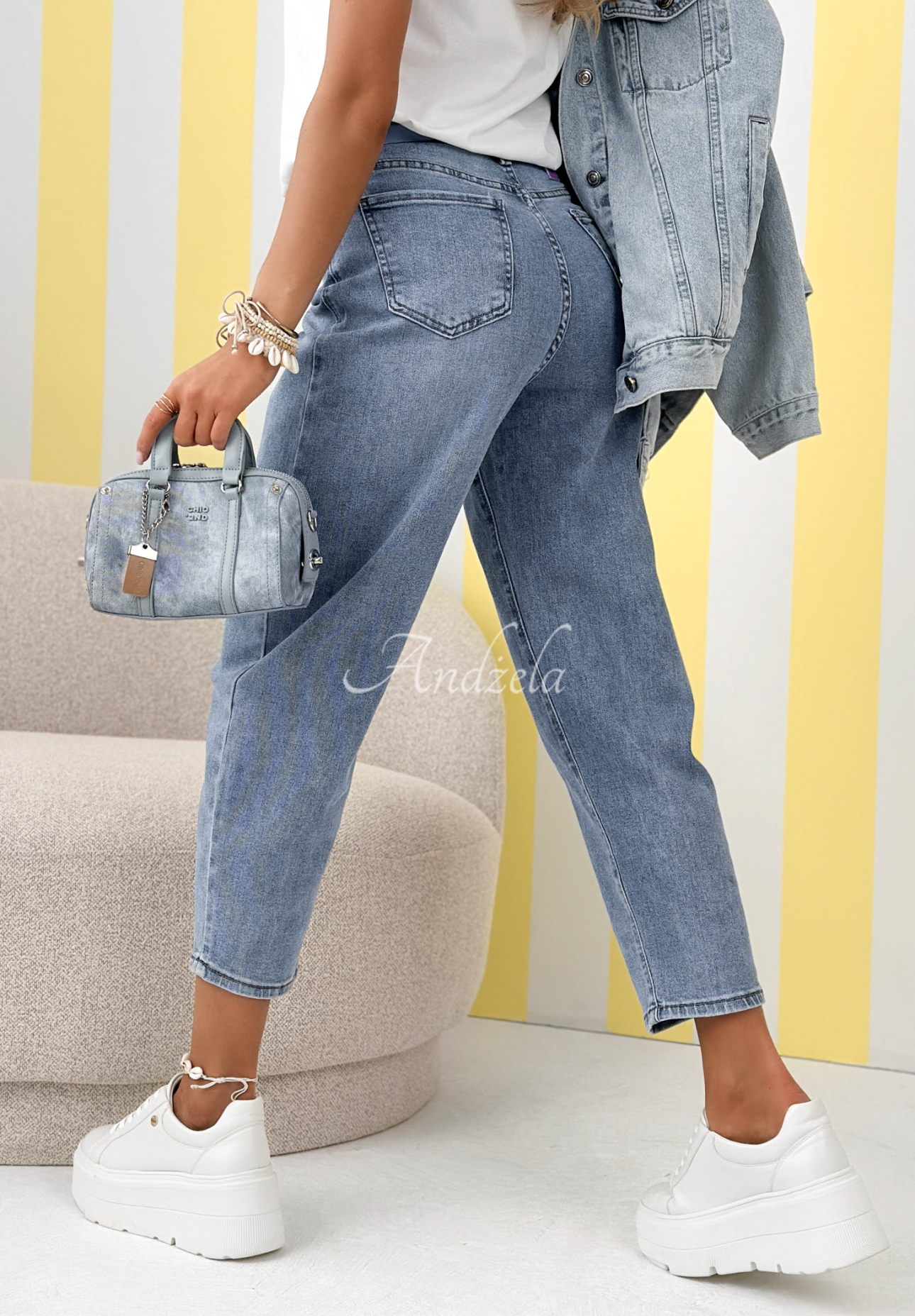 Mom fit džíny s páskem Hard To Forget modré