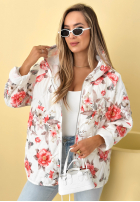 Krátká Prošívaná Bunda s kapucí w kwiaty Begonia blankytná