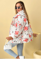 Krátká Prošívaná Bunda s kapucí w kwiaty Begonia blankytná