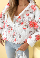 Krátká Prošívaná Bunda s kapucí w kwiaty Begonia blankytná