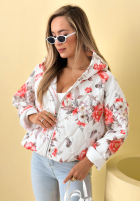 Krátká Prošívaná Bunda s kapucí w kwiaty Begonia blankytná