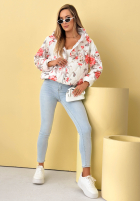 Krátká Prošívaná Bunda s kapucí w kwiaty Begonia blankytná