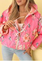 Krátká Prošívaná Bunda s kapucí w kwiaty Begonia blankytná