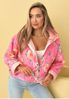 Krátká Prošívaná Bunda s kapucí w kwiaty Begonia blankytná