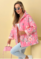 Krátká Prošívaná Bunda s kapucí w kwiaty Begonia blankytná