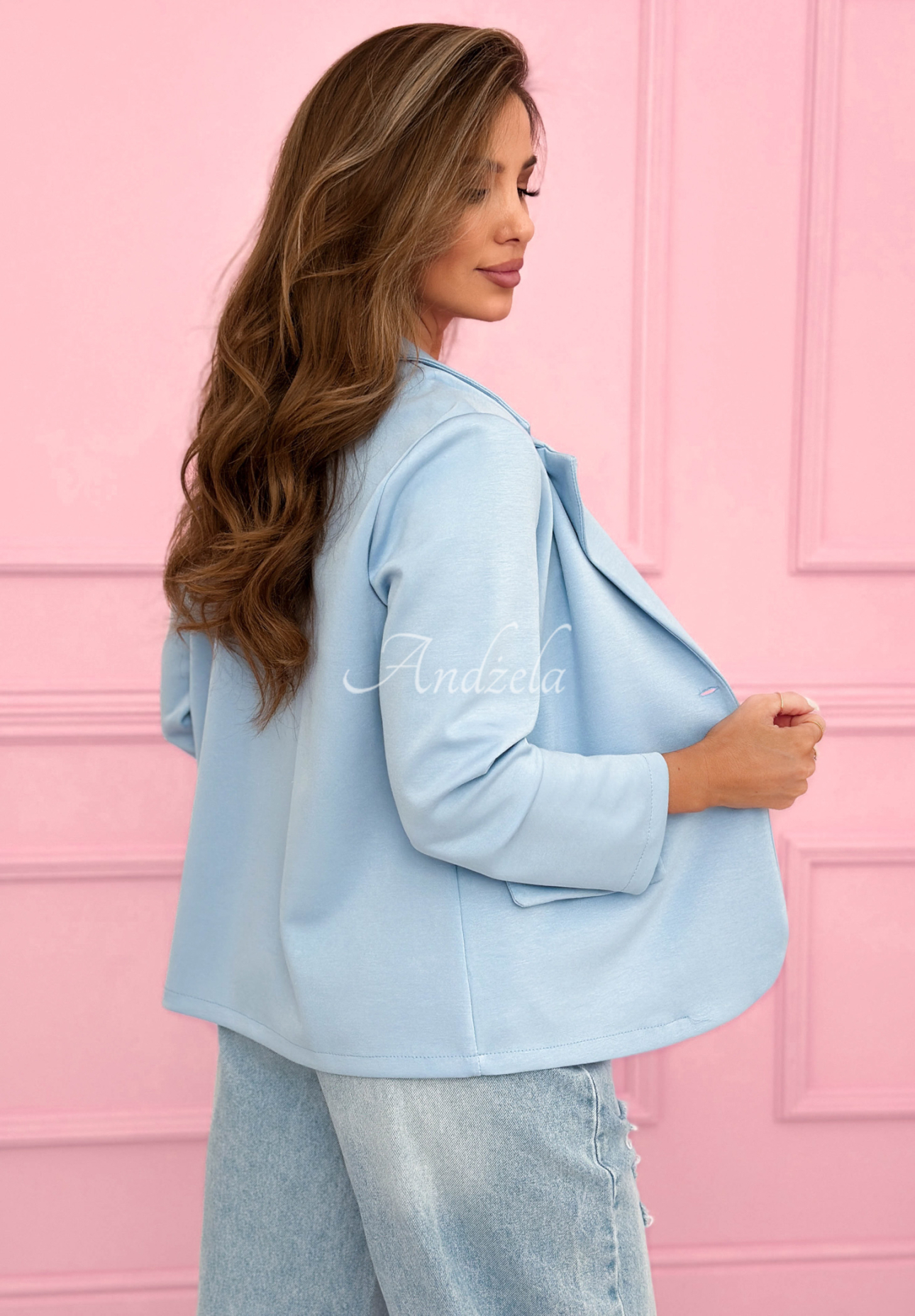 Sako s růží a viskózou Elegant Rosalia blankytná