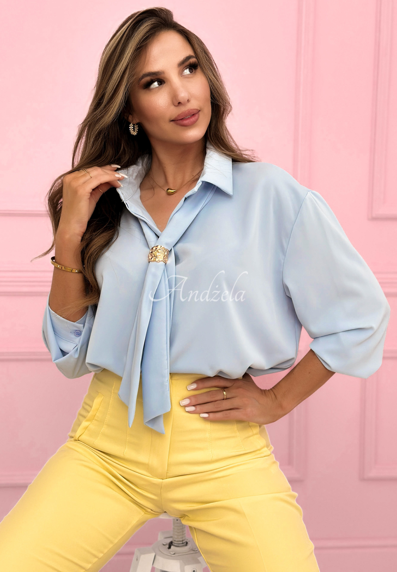 Elegantní košile se zavazováním Fresh Tulips blankytná