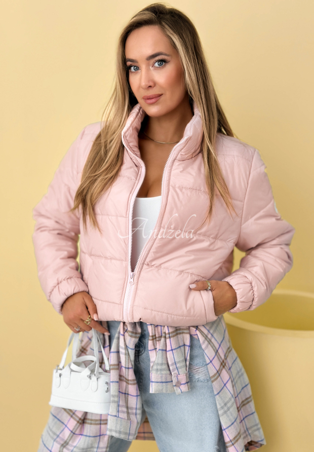 Pro&scaron;&iacute;van&aacute; bunda se stoj&aacute;čkem Soft Morning pudrov&aacute; růžov&aacute;