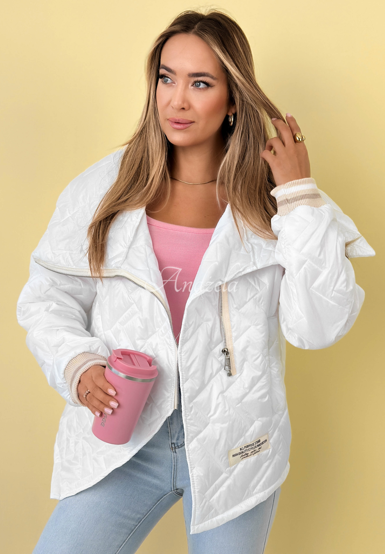 Prošívaná bunda s límcem Where Are We Bílá