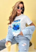 Tričko z nadrukiem Sweet Goodness biało-modrý