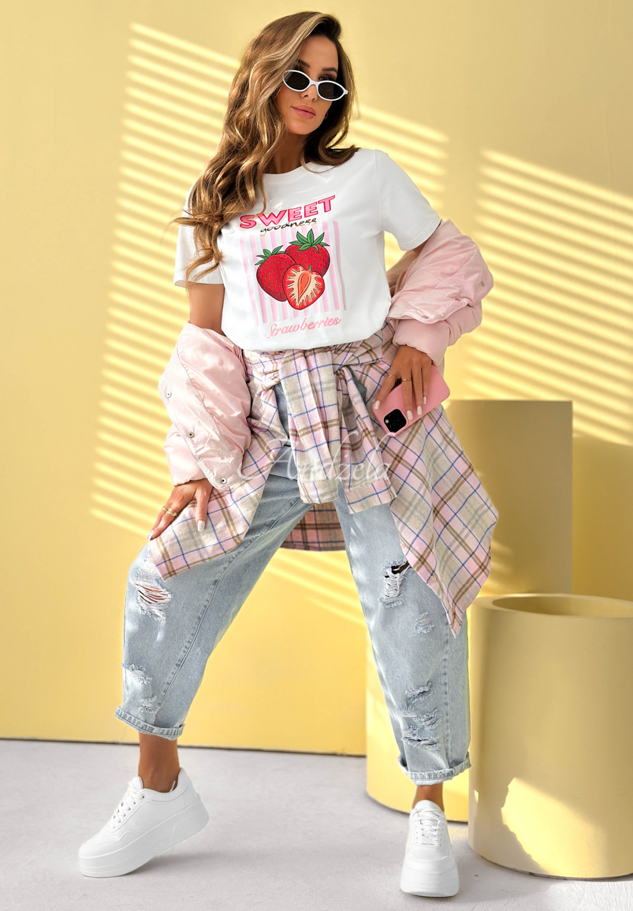 Bavlněné tričko s potiskem Sweet Goodness bílo-růžový