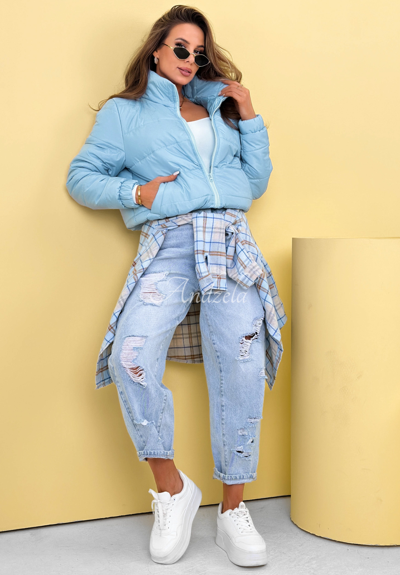 Prošívaná bunda se stojáčkem Soft Morning blankytná